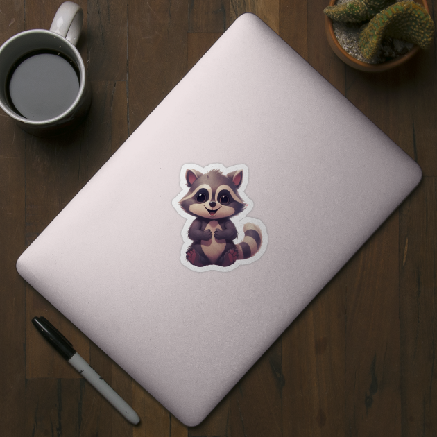 Cute Cartoon Baby Raccoon Illustration with friendly smiling face by EpicFoxArt